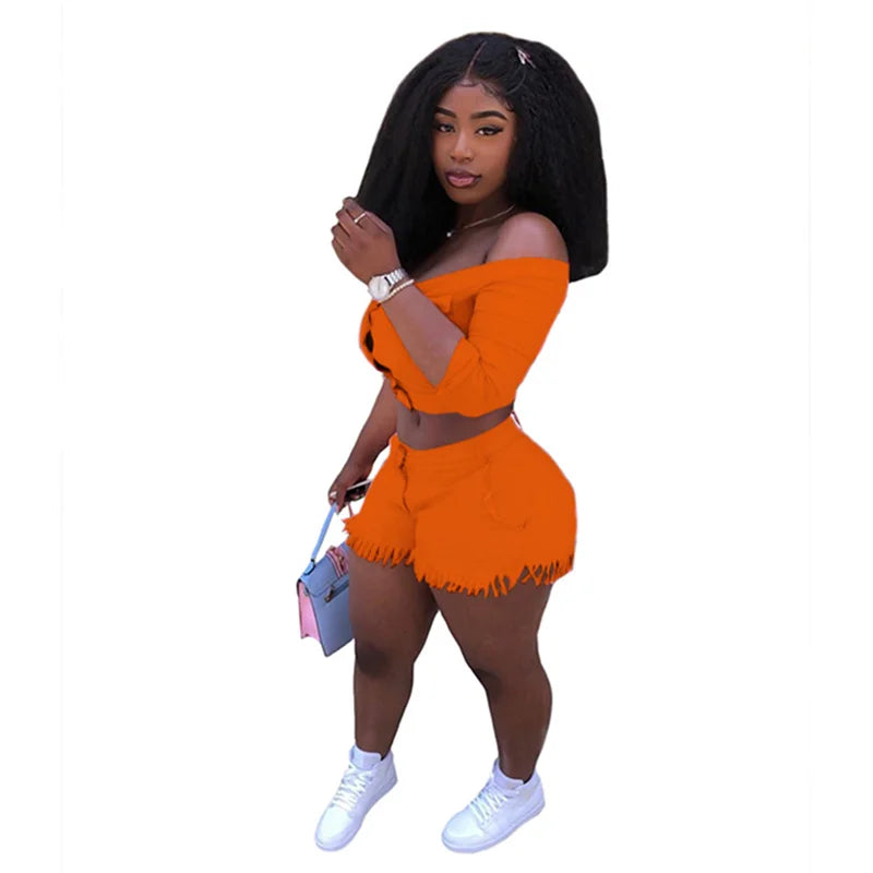 π₯ SEXY OFF-SHOULDER 2-PIECE SET - Trendy Crop Top & Shorts Combo π