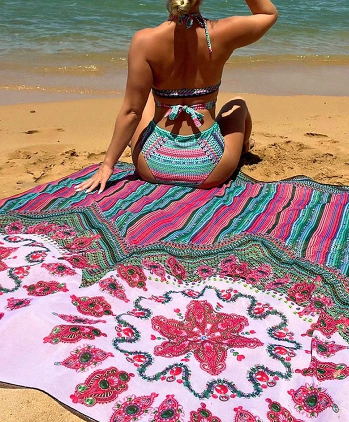 π Sexy Tribal Print Three-Piece Set Bikini Set