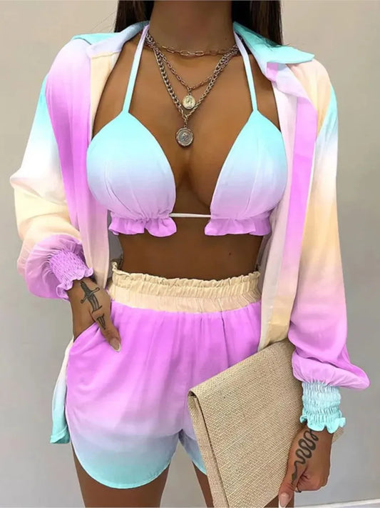 π Fashion Print Short Three-Piece Set