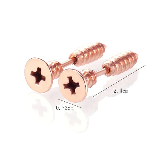 ⚡ 1 Pair Punk Fashion Colorful Stainless Steel Nail Screw Stud Earrings