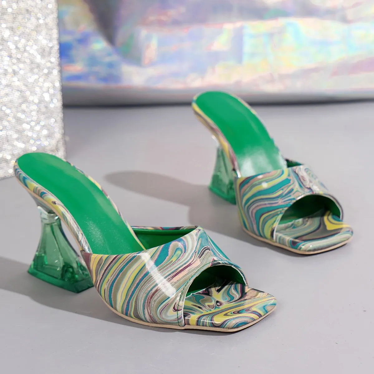 š Graffiti Mix Color Heels ā Bold Summer Elegance