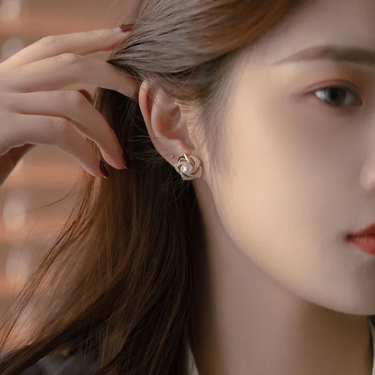 🌹 French-Korean Crystal Rose Stud Earrings