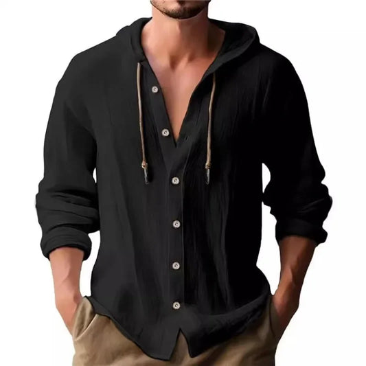 πΏ 2025 Menβs Cotton Linen Hooded Shirt