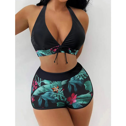 🌴 Tropical Vibes: Leaf Print Bikini Set with Chic Knot Detail 👙🍃