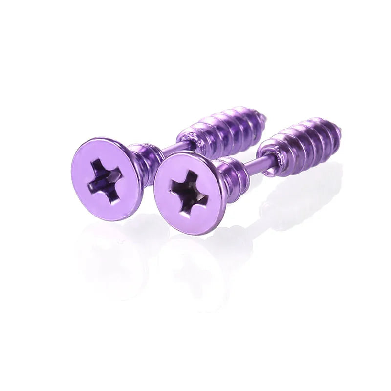 ⚡ 1 Pair Punk Fashion Colorful Stainless Steel Nail Screw Stud Earrings