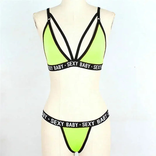 π₯ Exotic Sexy Women's Sports Bra Set β Bandage Corset + Thong Bikini Set