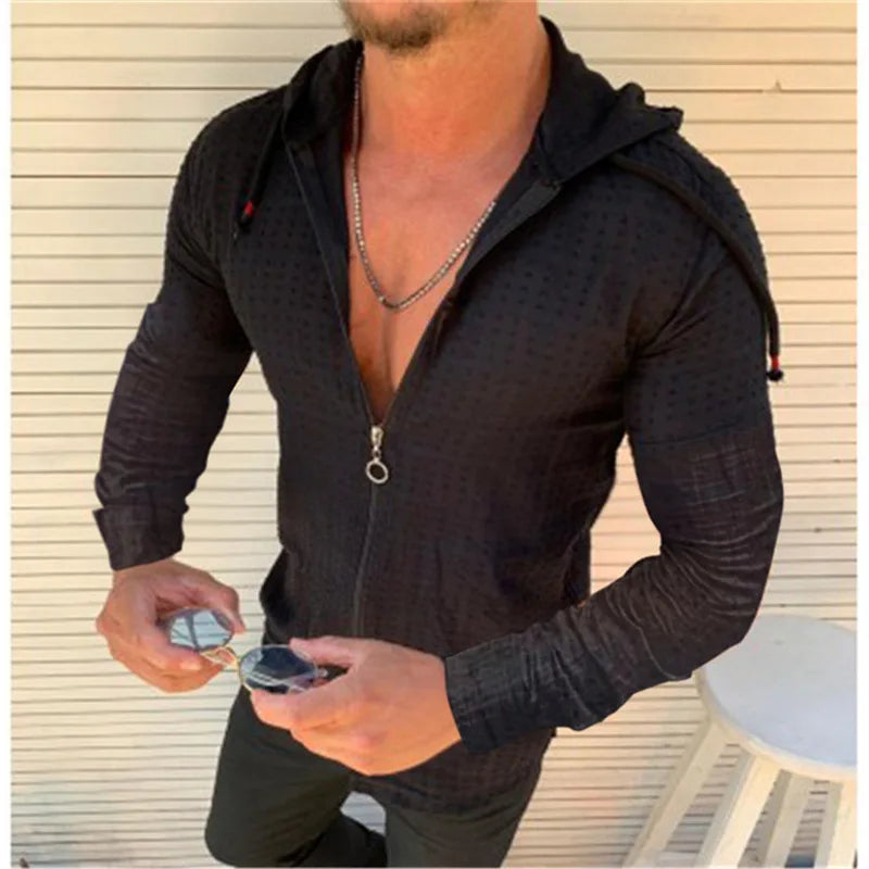 🧊 Men's Zip-Up Plaid Hoodie Tee