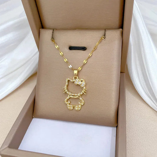 🎀 Kawaii Cute Hello Kitty Necklace with Zircon Charm