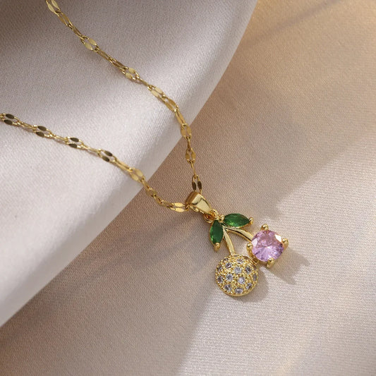 🍒 Colorful Zircon Cherry Necklace
