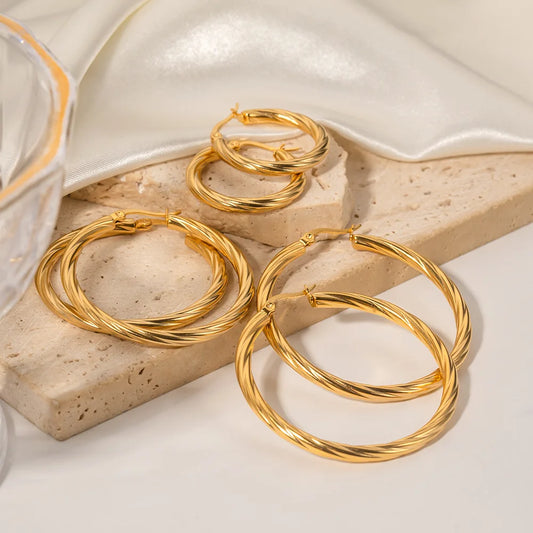✨ 3-Pair Vintage Twisted Hoop Set