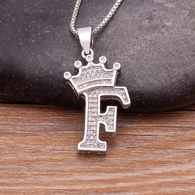 👑 Fashion Luxury A-Z Crown Alphabet Pendant Necklace