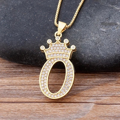 👑 Fashion Luxury A-Z Crown Alphabet Pendant Necklace