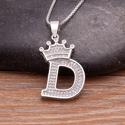 👑 Fashion Luxury A-Z Crown Alphabet Pendant Necklace