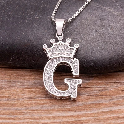 👑 Fashion Luxury A-Z Crown Alphabet Pendant Necklace
