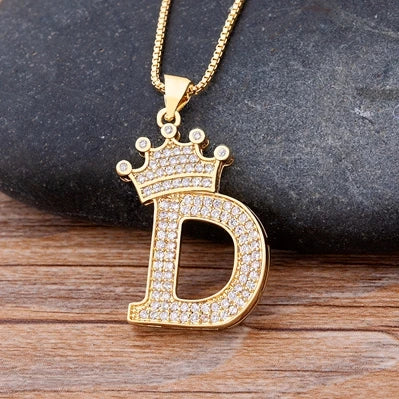 👑 Fashion Luxury A-Z Crown Alphabet Pendant Necklace