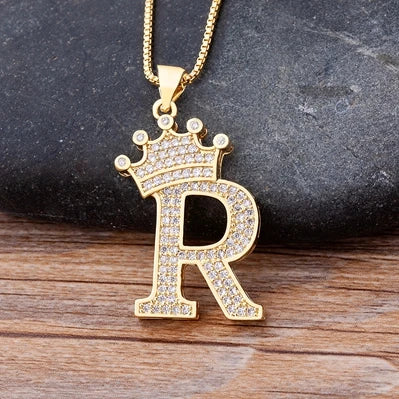 👑 Fashion Luxury A-Z Crown Alphabet Pendant Necklace