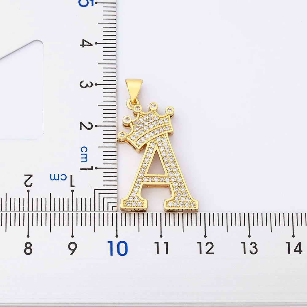 👑 Fashion Luxury A-Z Crown Alphabet Pendant Necklace