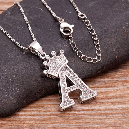 👑 Fashion Luxury A-Z Crown Alphabet Pendant Necklace