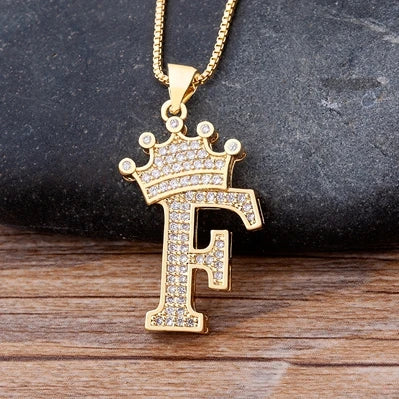 👑 Fashion Luxury A-Z Crown Alphabet Pendant Necklace