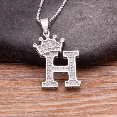 👑 Fashion Luxury A-Z Crown Alphabet Pendant Necklace