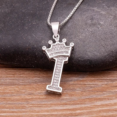 👑 Fashion Luxury A-Z Crown Alphabet Pendant Necklace
