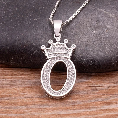 👑 Fashion Luxury A-Z Crown Alphabet Pendant Necklace