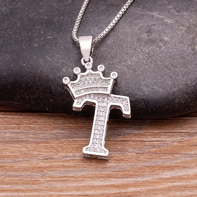 👑 Fashion Luxury A-Z Crown Alphabet Pendant Necklace