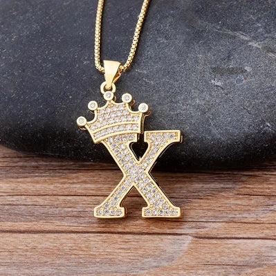👑 Fashion Luxury A-Z Crown Alphabet Pendant Necklace
