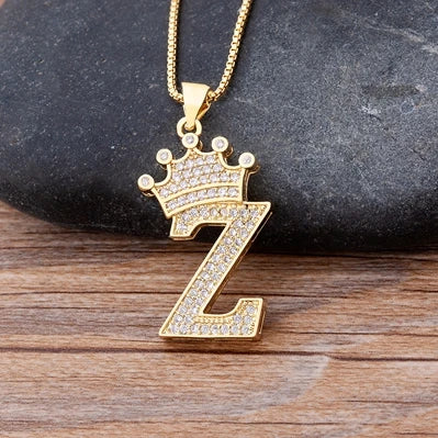 👑 Fashion Luxury A-Z Crown Alphabet Pendant Necklace
