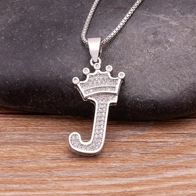 👑 Fashion Luxury A-Z Crown Alphabet Pendant Necklace