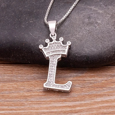 👑 Fashion Luxury A-Z Crown Alphabet Pendant Necklace