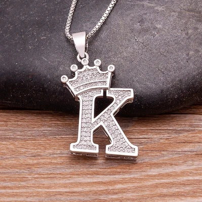 👑 Fashion Luxury A-Z Crown Alphabet Pendant Necklace
