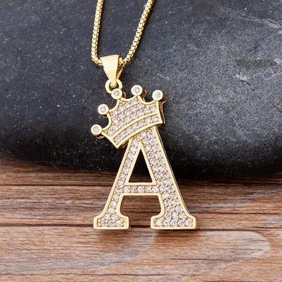 👑 Fashion Luxury A-Z Crown Alphabet Pendant Necklace