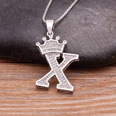 👑 Fashion Luxury A-Z Crown Alphabet Pendant Necklace