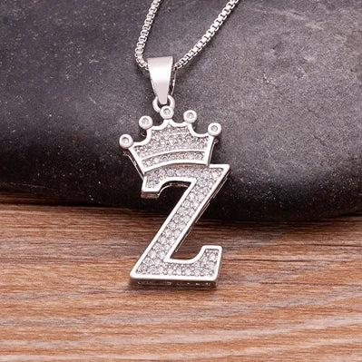 👑 Fashion Luxury A-Z Crown Alphabet Pendant Necklace