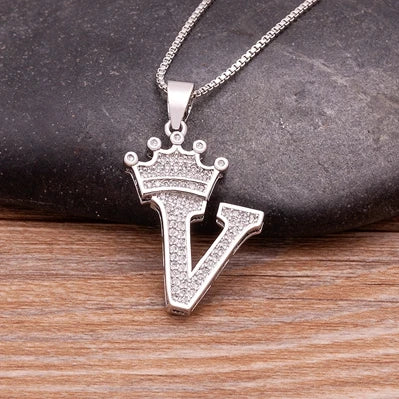 👑 Fashion Luxury A-Z Crown Alphabet Pendant Necklace