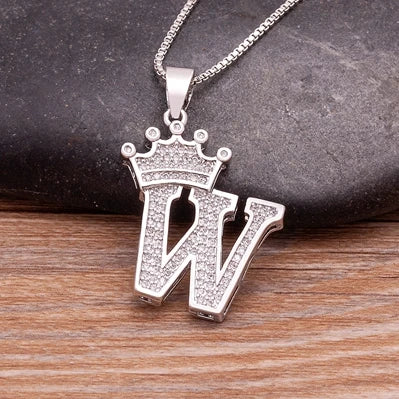 👑 Fashion Luxury A-Z Crown Alphabet Pendant Necklace