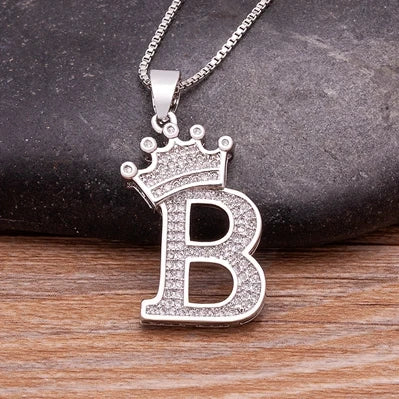 👑 Fashion Luxury A-Z Crown Alphabet Pendant Necklace