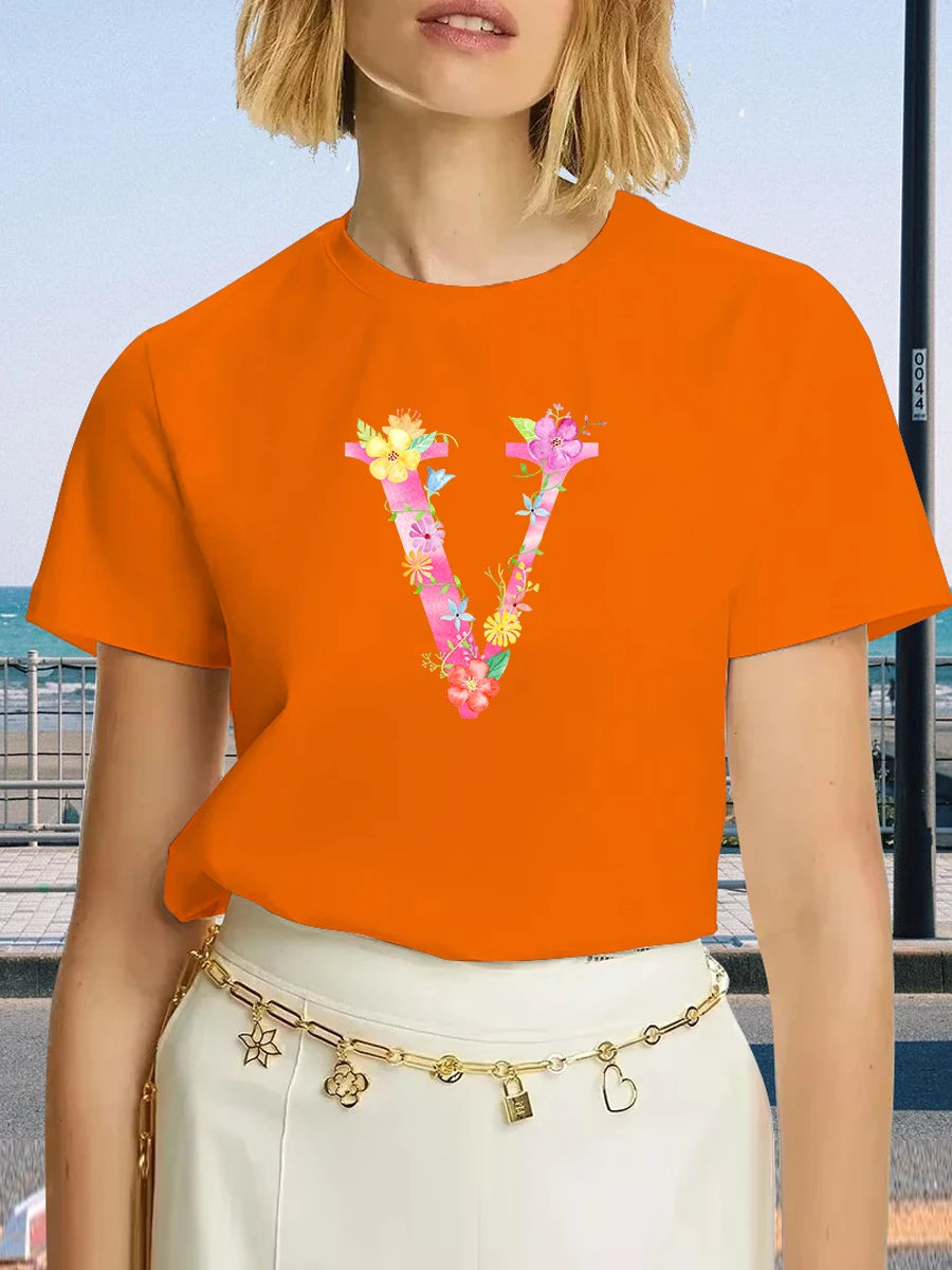 🌸 Women’s Letter V Floral Print T-Shirt