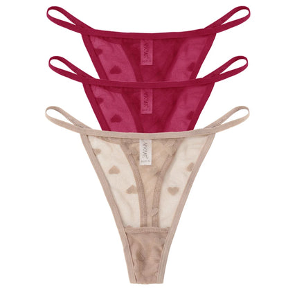 ❤️ 3PCS Sheer Lace Heart Thongs – Romantic & Sultry Set