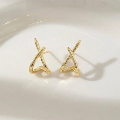 ✨ Trendy Gold Cross Stud Earrings – Minimalist Chic
