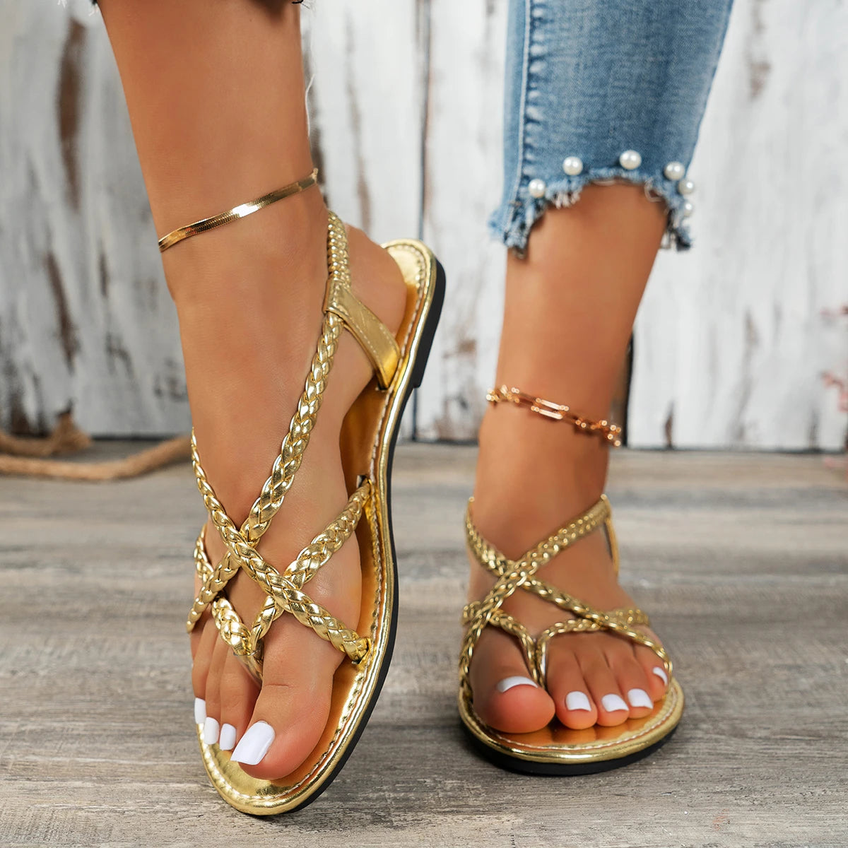 👡 Women Beach Woven Hollow Sandals
