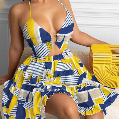 🌞 Summer New Printed Halter Neck Mini Dresses