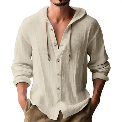 🌿 2025 Men’s Cotton Linen Hooded Shirt