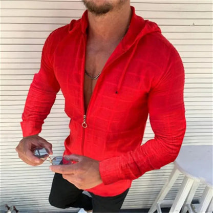 🧊 Men's Zip-Up Plaid Hoodie Tee
