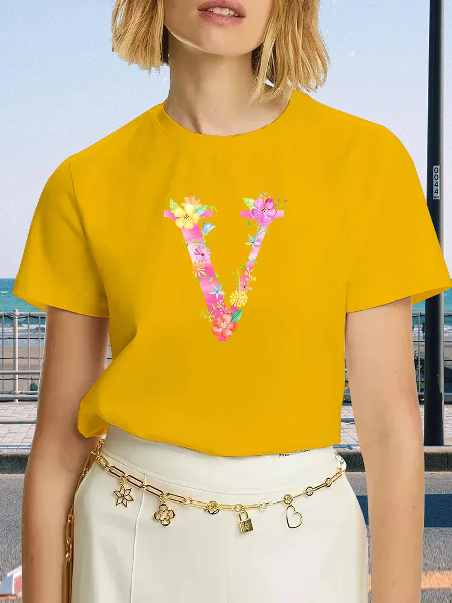 🌸 Women’s Letter V Floral Print T-Shirt