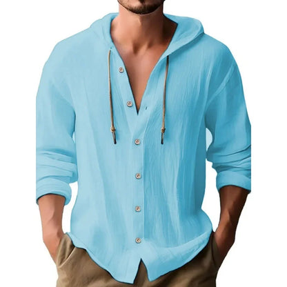 🌿 2025 Men’s Cotton Linen Hooded Shirt