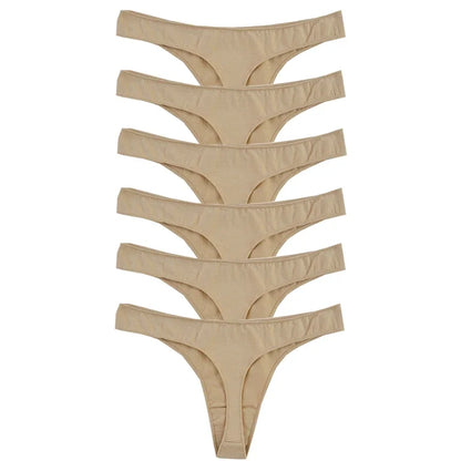 👙 6pcs Cotton Women's Thongs – Breathable Low Waist Underwear