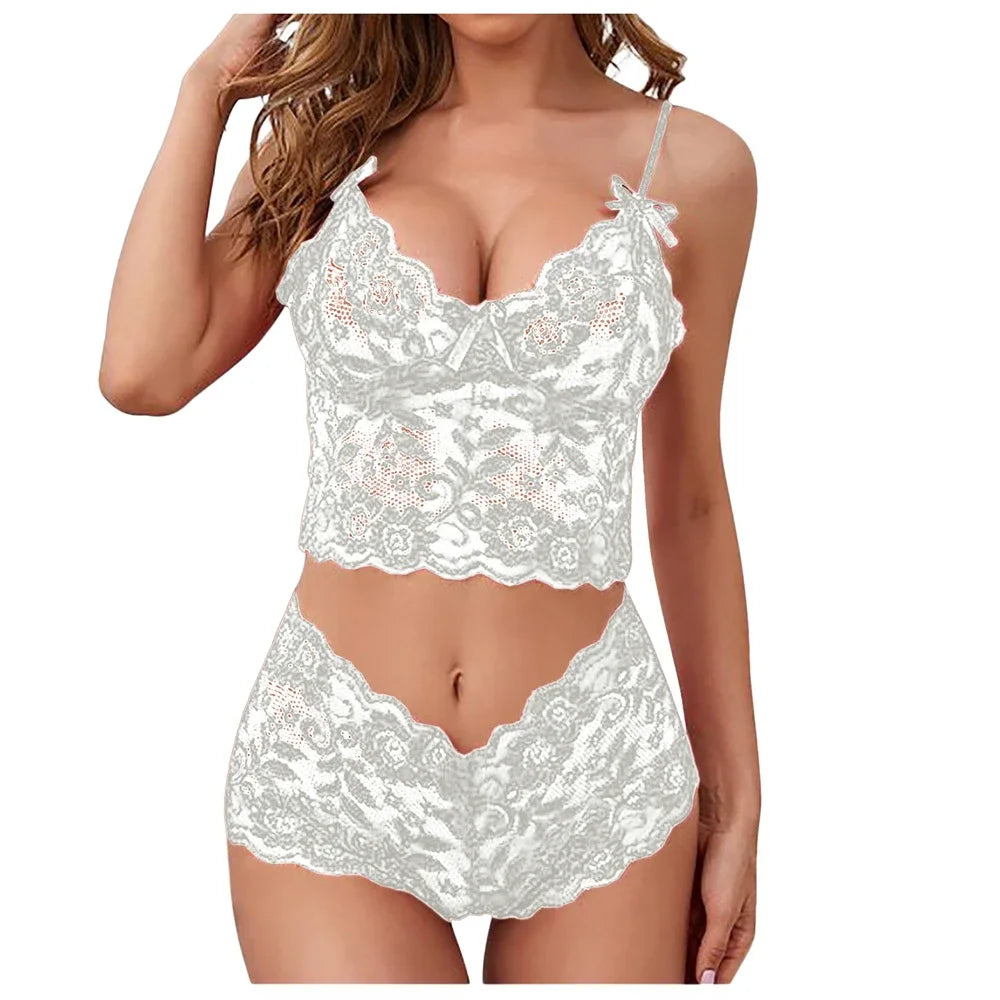 🔥 Women's Sexy Floral Embroidery Lingerie Set – Push Up Bralette & G-String Briefs