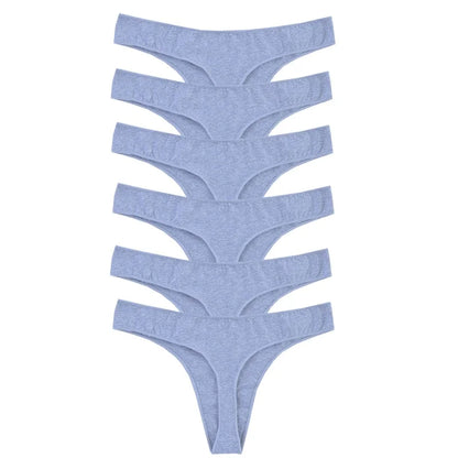 👙 6pcs Cotton Women's Thongs – Breathable Low Waist Underwear